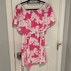 Buddy Love Pink and White off the shoulder dress